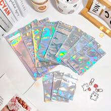 10/20/50/100pcs Holographic Iridescent Transparent Yin Yang Self-Sealing Bags, Cute Colorful Plastic Odor-Proof Zipper Foil Bags, Holographic Bags For Jewelry, Small Accessories, Electronics, Food Storage, Suitable For Personal Activities And Small Businesses - Silver - View 1