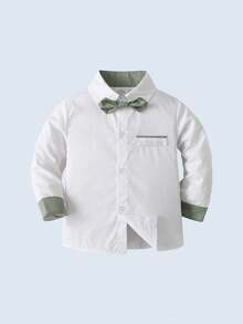 BOARNSEORL 2pcs Baby Boys Gentleman Outfit Set - Long Sleeve Shirt With Bowtie And Overall Pants, Fashion & For Birthday Party, Anniversary, Back To School - Green - View 6