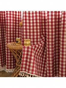 1 st enkel amerikansk rutmönstergardin, lämplig för sovrum, vardagsrum, balkong - röd pläd - Visa 12