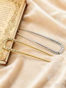 1 szt./2 szt./3 szt. Elegancka, vintage'owa, francuska spinka do włosów - pojedyncza, stopowa, w kształcie litery U, metalowa, złota spinka do koków, obrotowy spinacz do włosów do wszystkich rodzajów włosów, jednolity kolor, łatwy w użyciu dodatek do upięć, odpowiedni dla osób w wieku 14+, grzebienie do włosów, grzebień do bocznych części włosów, akcesoria szkolne, ślubne, akcesoria do włosów