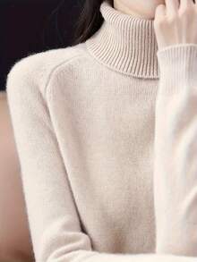 Turtleneck Top Set - Cozy & Warm, Slim-Fit Cut That Flatters Your Shape. Ideal For Fall & Winter Daily/Office Wear, Easy To Match With Various Bottoms For Effortless Daily Styling. A Must-Have Wardrobe Essential For Cool Seasons. - Màu be - Xem 4
