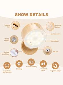 1 đèn LED treo tường vân gỗ, đèn tường xoay 360° có thể điều chỉnh độ sáng, sử dụng pin sạc, điều khiển cảm ứng, thiết kế tự dính, đèn ngủ LED dùng để đọc sách, trang trí nhà cửa và chiếu sáng. - Nhiều màu - Xem 11