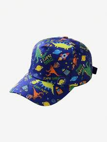 2 piezas Conjunto de gorras de béisbol con estampado de dinosaurios de dibujos animados para niños, disponible en patrón de dinosaurio de dibujos animados negro y patrón de dinosaurio espacial de dibujos animados azul, sombrero de sol detallado y fantástico, práctico y ligero, regalo ideal para cumpleaños y vacaciones, adecuado para niños y niñas para uso casual, al aire escolar en primavera y verano - Multicolor - Ver 10