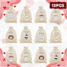 VICKYO 12pcs Cute Drawstring Gift Bags, Cartoon Style Cotton Linen Favor Pouches For Wedding Favor Storage And Party Gift Organization, Engagement Gifts And Party Favors - Multicolor - View 14