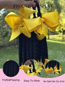 2pcs Kinky Marley Ponytail With Elastic Band Soft Hair Girl Braided With Bow Clip, Flower Clip In The End Ponytail - Black - View 6