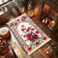 1pc Red Floral Pattern Prayer Mat, Art Praying Rug, Creative Prayer Pad, Easy To Clean - Multicolor - View 7