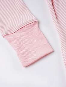 Womens Knit Tops Fall Scoop Neck Long Sleeve Casual Striped Print Babydoll Shirts - Hồng - Xem 10