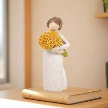 MINGZHANG 1-Piece Resin "Flower-Bearing Figurine" - Intricate Yellow Rose Bouquet Details, Textured Gown Finish, Gentle Home Decor (Warm Sentimental Style),Suitable For Living Room Decoration, Christmas Home Decoration, Adornos Para La Casa,Gifts For Mom - 彩色 - 查看 1