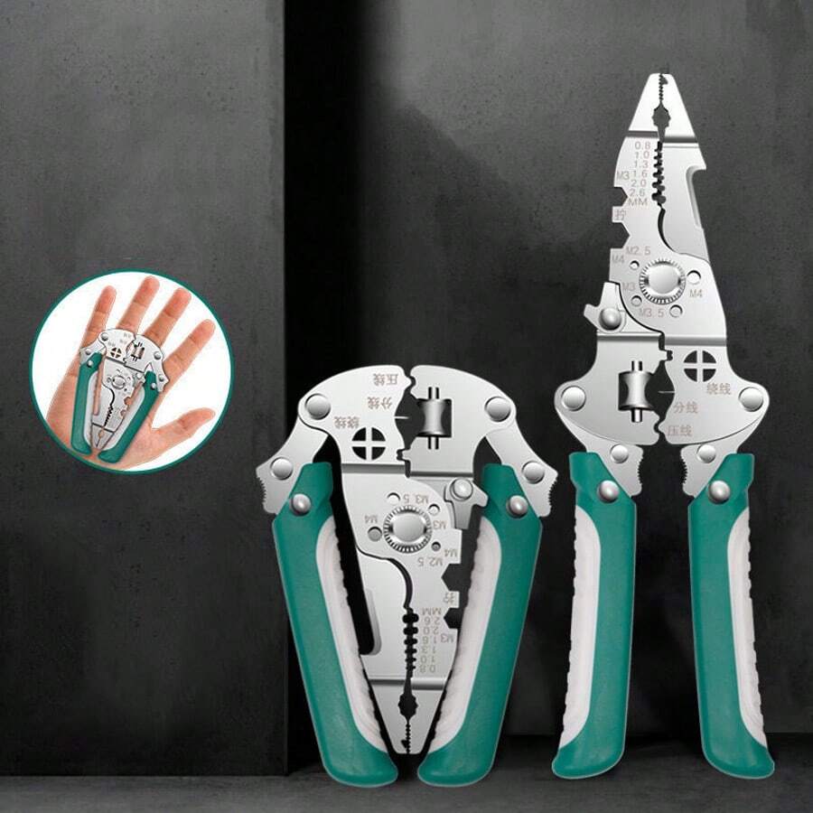 1pc Stainless Steel Multi-Function Wire Stripper, Electrical Peeling Pliers, Dedicated Wire Puller, Winding Cutter, Crimping Tool - Multicolor - View 1