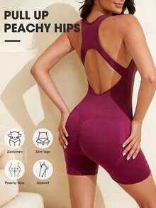 1 pieza Mono moldeador para mujer, con copas acolchadas desmontables, efecto estilizante y levantador MOVWIN - Rosa Fucsia - Ver 3