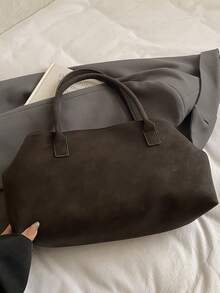 1pc Women's Large Capacity Handbag, PU Leather Shoulder Bag, Casual Classic Minimalist Designer Business Style Bag, Fashion Ladies Commuter Bag, Black, White, Brown, Silver - Coffee - View 3