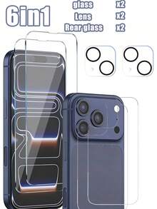 6 件装：包含 2 张钢化玻璃屏幕保护膜、2 张后盖保护膜和 2 张摄像头镜头保护膜，兼容 17 Pro Max/17 Pro/17 Air/16 Pro Max/16 Pro/16/16 Plus/15 Pro Max/15/15 Pro/15 Plus/14 Pro Max/14 Pro/14/14 Plus/13 Pro Max/13/13 Pro/12/11。9H 硬度。附带安装对准工具，方便贴膜。 - 無色 - 查看 30