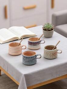 1pc / 2pcs Handmade Ceramic Coffee Cup And Saucer Set (2PCS) - Artisan Pottery Mugs For Tea/Latte (Assorted Glazes) Assorted Unique Glaze Finishes Dishwasher-Friendly Versatile For Coffee/Tea/Latte Scandinavian Afternoon Tea & Breakfast Cups – Back-To-School Season - 彩色 - 查看 9