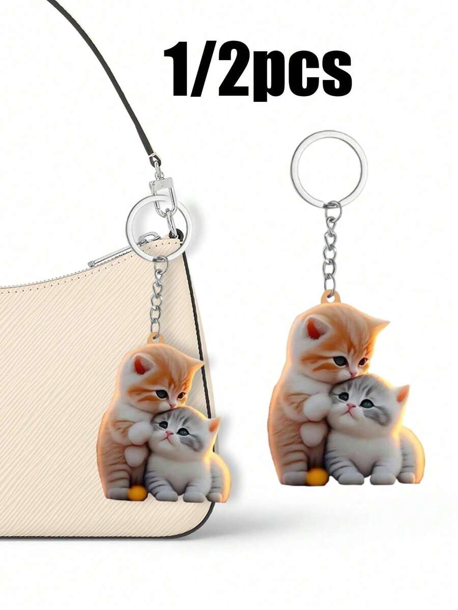 1pc/2pcs Cute Cartoon Cat Acrylic Keychains, Cute Cat Accessory Bag Pendants, Fashionable Backpack Pendants, Handbag Pendant Decorations, Wallet Pendants, Couple Pendant Keychain Gift Bag Accessories Waterproof, With Lobster Clasps, Ideal Gifts For Family And Friends, Perfect Choice For Birthdays And Special Occasions, Back To School Gifts, Christmas Gifts, Halloween Gifts