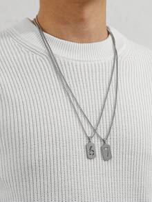 2pcs Minimalist Stainless Steel Black Arabic Number 67 Pendant Necklace Set With Stainless Steel Chain, Gift & Daily Wear For Men - Stainless Steel Number Necklace Set - View 3