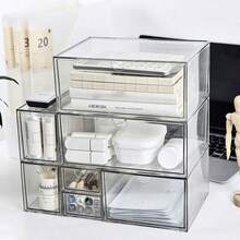1pc Acrylic Drawer Type Storage Box, Transparent Desktop Organizer For Stationery, Cosmetics, Face Masks, Office Supplies - Clear - View 3