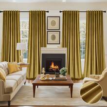 4pcs Velvet Room Darkening Curtains, Thermal Insulated Curtains, Vintage Soundproof Curtains For Living Room, Bedroom, Elegant Soft Velvet Grommet Curtains, Christmas Décor, Christmas Decorations For Home - 金色 - 查看 13