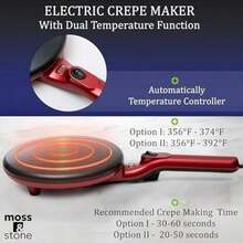 Moss & Stone - Máquina de crepes eléctrica portátil y automática con recubrimiento antiadherente, 800 W, 120 V, 8 pulgadas,(Rojo) - Multicolor - Ver 3