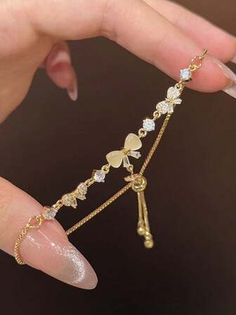1pc Unique Fashion Rhinestone Bowknot Bracelet, Elegant & Versatile High-Quality Jewelry Accessory For Women