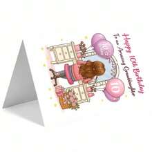 "1pc Sweet Granddaughter 10th Birthday Card With Envelope (11cm16cm&4.33in6.29in) - Vanity Desk Design, Perfect For Wishing An Amazing Granddaughter, Greeting Card|Happy 10th Birthday Granddaughter Vanity Celebration Card|Paper Greeting Card" - Multicolor - View 6
