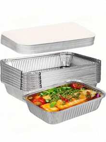 20/10/5pcs Set Thick Rectangular Aluminum Foil Baking Trays - Oven - Stackable Takeout Containers, Smooth Edges, Suitable For Restaurants, Homes, Catering - Easy Clean Food Packaging Boxes, Restaurant Plates, Polished Surface