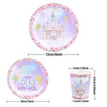 公主城堡一次性餐具套装，包含7/9英寸纸盘和纸杯，适用于生日派对、节日、聚会、野餐、庆典、婚礼茶会、毕业典礼等场合。 - 彩色 - 查看 2