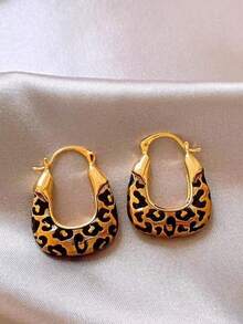1 Pair Unique Leopard Print U-Shaped Vintage Earrings, High-End Earrings Suitable For Women's Daily Commute Wear - Leopard Print - View 1