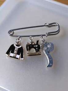 1pc Creative Cartoon Sewing Machine Ruler Brooch, Fashion Women Lapel Pin, Gift - Antique Silver - View 6