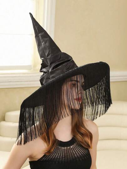 1pc New COS Halloween Pleated Tassel Cloth Witch Hat, Party Witch Hat, Photo Shoot, Magician Hat