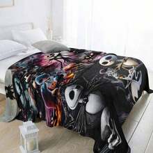 Disney 1pc Nightmare Before Christmas Plush Throw Blanket - Jack Skellington & Sally Design, Inspired, Soft Cozy All-Season Bedspread For Bed, Couch, Or Gift For Fans, Home Decor, Spooky Theme, Durable Material, Themed Decor, Movie Lovers, Best For Christmas - Phong cách - Xem 4