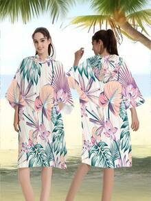1pc Bohemian Style Tropical Floral Polyester Hooded Poncho, Plus Size Beach Towel - Vibrant Floral Design, Beach Wrap, Soft Polyester Robe, Suitable For Swimming, Travel And Beach Vacation, Unisex Bathrobe Surfing Accessories - Multicolor - View 27