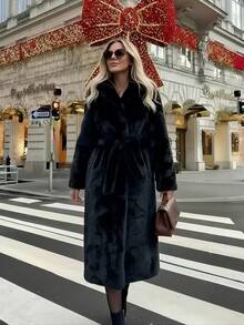 2025 Winter New Faux Fur Casual Fashion Coat, Retro Hooded Loose Mid-Length Long Sleeve Women Fake Fur Jacket - Black - View 5