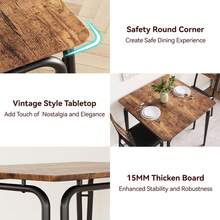 Juego de Mesa y sillas de Comedor para 2, Mesa de Comedor Cuadrada y 2 Asientos tapizados, Juego de Mesa y sillas de Comedor Compacto, Ahorra Espacio, Adecuado para Cocina, Comedor. - Marrón - Ver 5