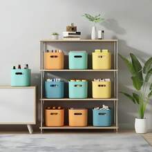 6PC Multi-Color Stackable Plastic Storage Baskets With Lid - Waterproof Space-Saving Organizer For Kitchen Bathroom Bedroom Living Room Dorm Office Daily Supplies - màu xanh lá - Xem 7