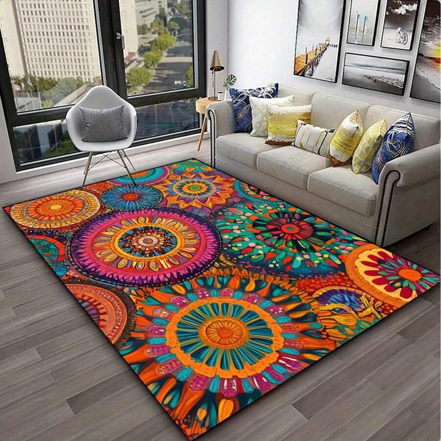Thảm trải sàn họa tiết Mandala rực rỡ, kích thước lớn, phù hợp cho phòng ngủ/phòng học/phòng khách/khách sạn/nhà hàng/trung tâm thương mại/quán trà, trang trí nhà cửa đẹp mắt, thảm ngoài trời. - trái cam - Xem 1
