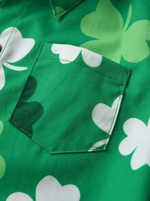 Boys' St. Patrick's Day Clover Print Long Sleeve Shirt - Casual Button-Up Top, Perfect For Spring/Autumn - Green - View 4