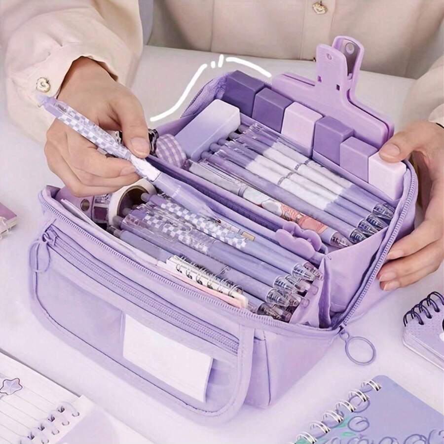 Large Capacity Multi-Functional Pencil Case, With Desktop Storage Compartment, Durable Polyester Material, Unisex, Portable Desktop Storage Box, Multi-Compartment To Store Pens, Pencils, Markers And Other Stationery, Ideal Back-To-School Gift, Pencil Bag