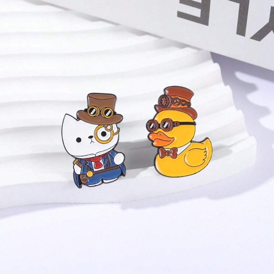 1pc Cartoon Steampunk Retro Gift Top Hat With Cat Eye Glasses, Creative Personalized Accessory - Multicolor - View 1