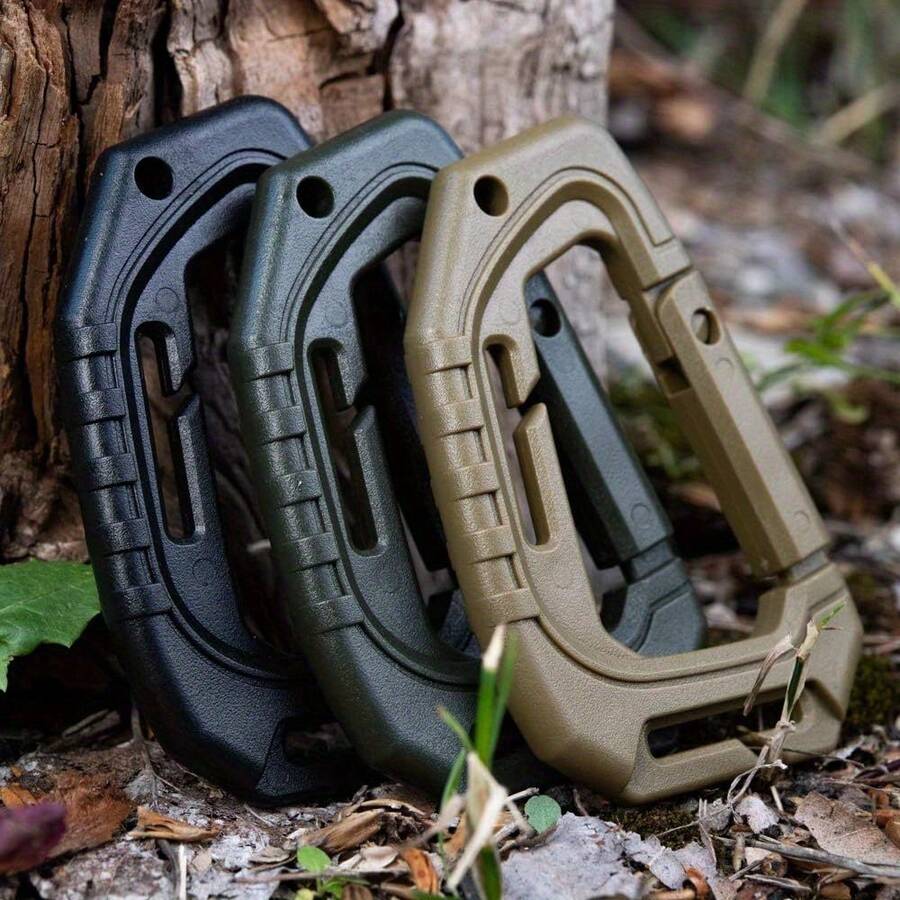 1-Piece Heavy Duty Tactical D-Ring Buckle Equipped With Quick Spring Locking Device, Sturdy Hook Suitable For MOLLE System (Outdoor Gear), Compatible With Backpacks, Vests, Belts, Webbing Accessories - Multi-Functional D-Ring Buckle - Khaki - View 1