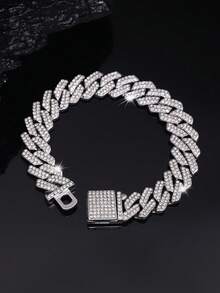 CVNANA 1 Peça Conjunto de Pulseira e Colar com Design de Estrela de Hip Hop Fashionável com Strass, Corrente de Estilo de Rua Versátil