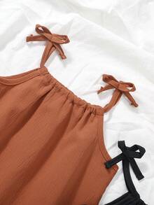 2pcs/Set Cute Girls Summer Dress, Sleeveless With Ruffle Hem, Casual & Versatile Princess Style For Girls - Mocha Brown - View 3