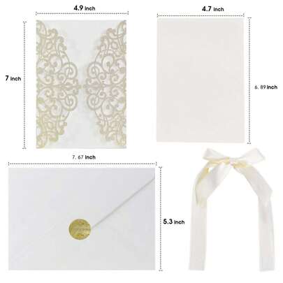 20 unidades/5 conjuntos de convites de casamento (incluindo capa + cartão interno em branco + gravata borboleta + envelope branco + selo dourado para envelope), convites de casamento DIY em papel brilhante, cartões de felicitações para aniversários e Natal.