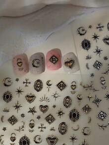 1 miếng dán móng tay hình ngôi sao và mặt trăng kim loại Y2K, miếng dán móng tay 5D phong cách retro, miếng dán móng tay 2D tự dán, dụng cụ làm móng, đồ trang trí móng tay, thích hợp cho việc tự làm móng giả. - Hoa hồng vàng - Xem 3