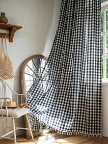 1 st enkel amerikansk rutmönstergardin, lämplig för sovrum, vardagsrum, balkong - röd pläd - Visa 16