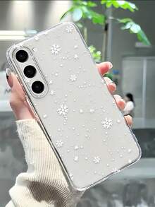 1pc Transparent TPU Phone Case With UV Painted Winter White Snowflake Pattern, Compatible With Android Phones Galaxy S25, S25 Plus, S25 Ultra, S24, S24 Plus, S24 Ultra, S23, S23 Plus, S23 Ultra, S23 FE, S22, S22 Plus, S22 Ultra, S21, S21 Plus, S21 Ultra, A56, A55, A54, A53, A52, A51, A23, A22, A24, A25, A26, A12, A13, A14, A15, A16, A32, A33, A34, A35, A36, A05, A05S, A06, A07, F15, M15, M55, REDMI A3, A5, 13C, 14C, 15C, Honor 400, 400 Pro - Multicolor - View 3