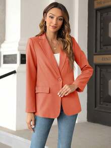 Women's Casual Open Front Blazer Long Sleeve Work Office Suit Jacket - 橘色 - 查看 2