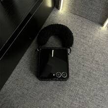 Ốp lưng điện thoại màu đen họa tiết dệt Y2K sang trọng, thiết kế vòng tay lông mềm mại, tương thích với Samsung Galaxy ZFlip7 Z Flip6 ZFlip 5, tương thích với - màu đen - Xem 11