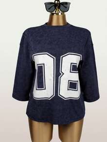 FQLWL Summer Street Fashion Retro Long Sleeve Top, Women's Printed T-Shirt, Outdoor Wear, Back To School Season Women Clothing - Blue - View 2