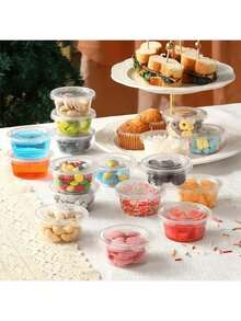 50/100个装 2盎司一次性调味杯带盖 - 非常适合备餐、控制份量和盛放沙拉酱 - 耐用塑料材质，防漏设计，一次性备餐杯套装 - 彩色 - 查看 4