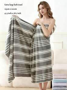 1 Piece Extra Large Bath Towel (105cm X 200cm) - Striped Design Super Soft Oversized Bath Towel, Suitable For Bathroom, Hotel, Plush High Absorbency Quick Dry Bath Towel, Beach Towel - Multicolor - View 4